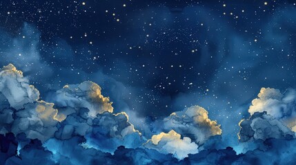 Obraz premium Starry Night Sky with Dramatic Clouds