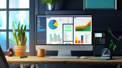 A desktop setup with a monitor showing a customer relationship management (CRM) system.