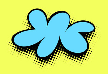 Naklejka premium A lively sky blue flower in a pop art style, accented with bold black lines and halftone shading, stands out against a bright yellow background for a joyful and vivid effect.