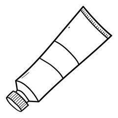 Hand drawn doodle of a tube of cream, cosmetics or paint on a white background.