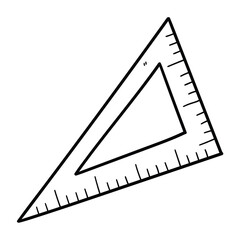 Hand drawn doodle ruler triangle on white background.