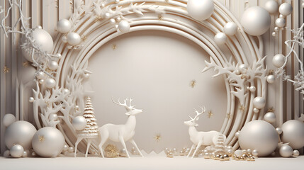 3D scene gold deer with white background in christmas theme