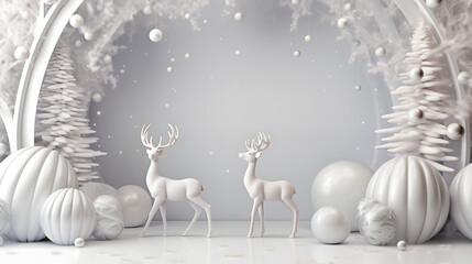 3D scene silver deer with white background in christmas theme