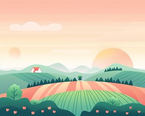 Fototapeta premium Land resources, impact of agriculture and development, flat design illustration