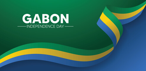 Gabon independence day flag ribbon vector poster