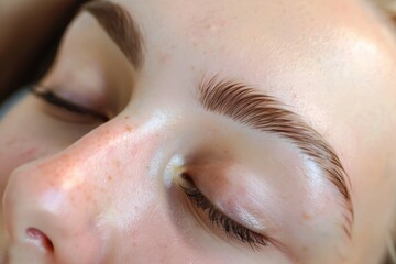 Fototapeta premium elegant woman showcasing perfect eyebrow lamination, exuding confidence and beauty