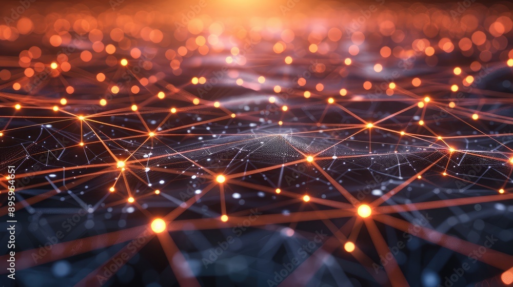 Poster a dynamic digital grid with interconnected nodes and bright lines.