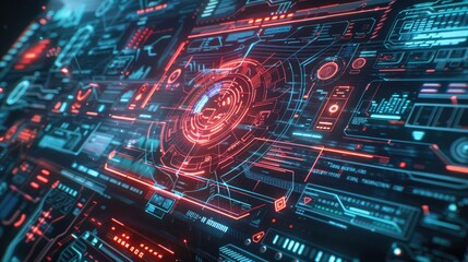 A futuristic digital interface with holographic communication icons and data streams