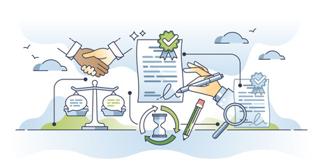 Contract lifecycle management or CLM for business agreements automatic renewal outline concept, transparent background. Automation for cost efficient suppliers deal revision.