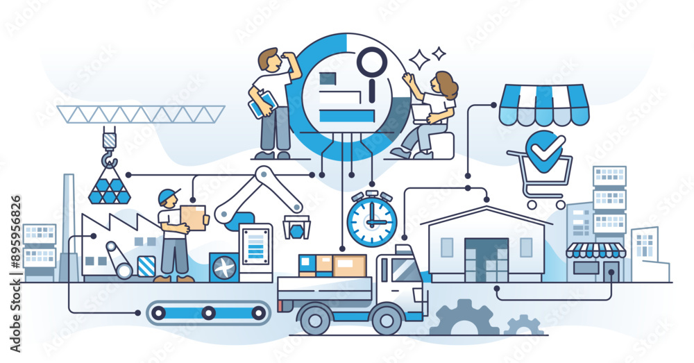 Poster supply chain optimization with effective and smart management outline concept, transparent backgroun