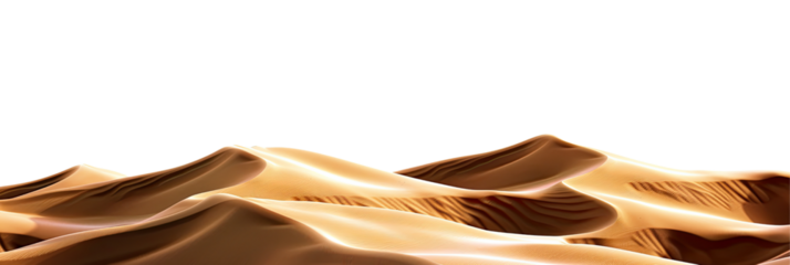 Dune of hot desert sand landscape isolated in a transparent background. Cut out or PNG. 