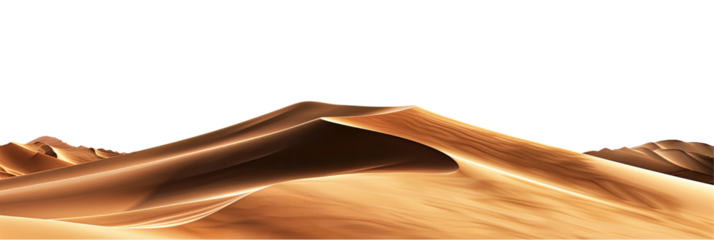 Dune of hot desert sand landscape isolated in a transparent background. Cut out or PNG. 