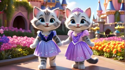 Fototapeta premium joyful cartoon kittens in vibrant outfits with expressive and happy faces