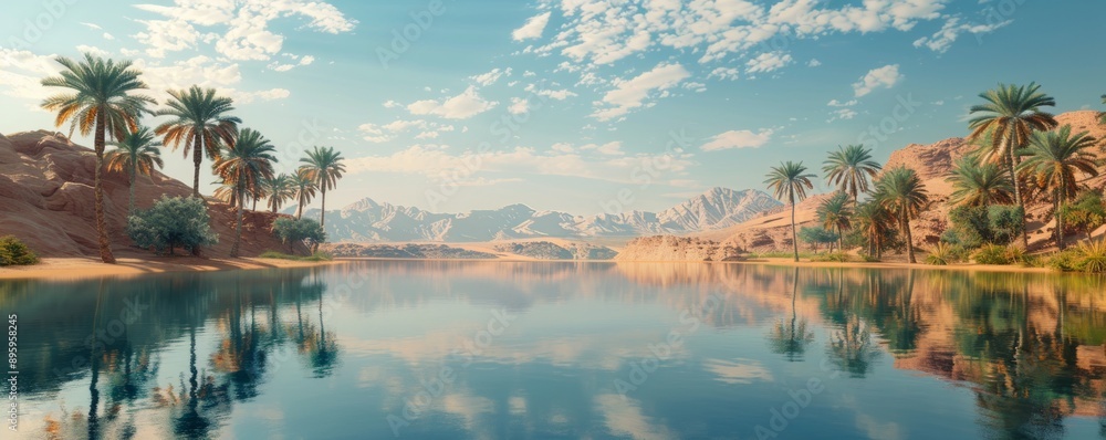 Canvas Prints Desert Mirage Oasis, 4K hyperrealistic photo