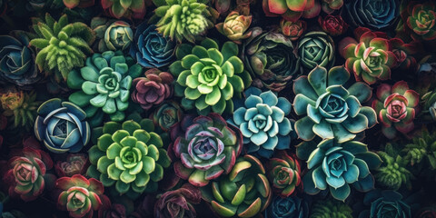 Succulent Plants Background. Succulents, top view. Green Houseplants