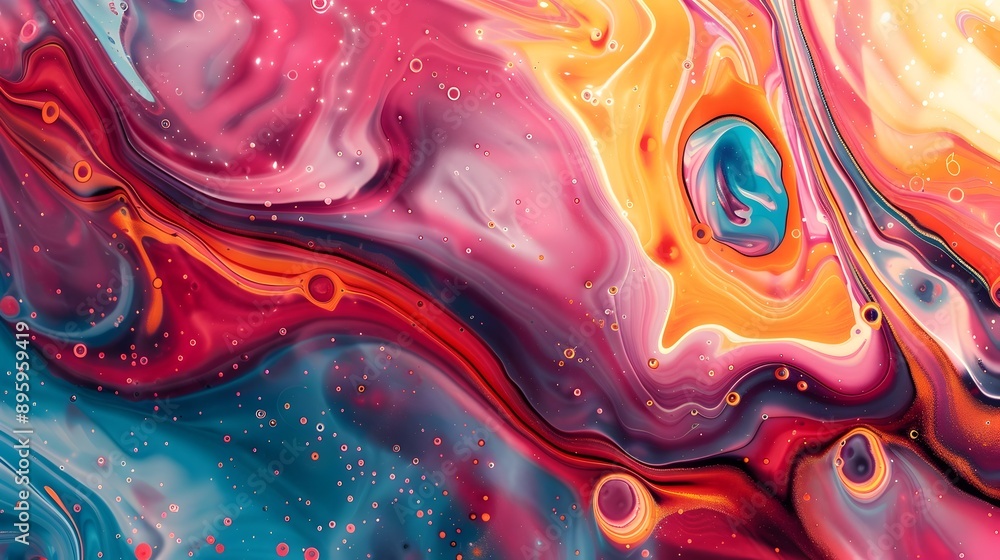 Poster mesmerizing fluid art background with swirling rainbow colors and macro-level details