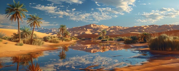 Desert oasis shimmering under the sun.