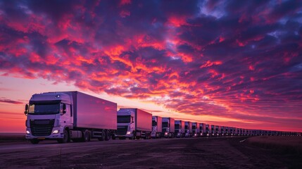 Trucks on the Road at Sunset