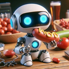 Ai robot eating a sausage 