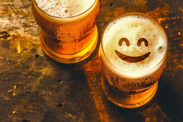 beer with a smiling face drawn on the foam