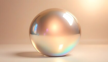 A large, reflective glass sphere with a metallic sheen, sitting on a plain background