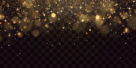 Bokeh lights effect isolated on png background. Soft blured bokeh and lights. Festive golden luminous background. Vector Christmas concept isolated on transparent background