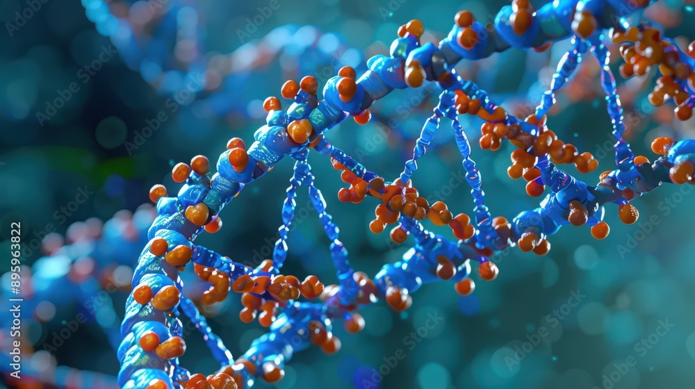 Poster detailed view of dna replication, showing how the double helix unwinds and how new nucleotides are a