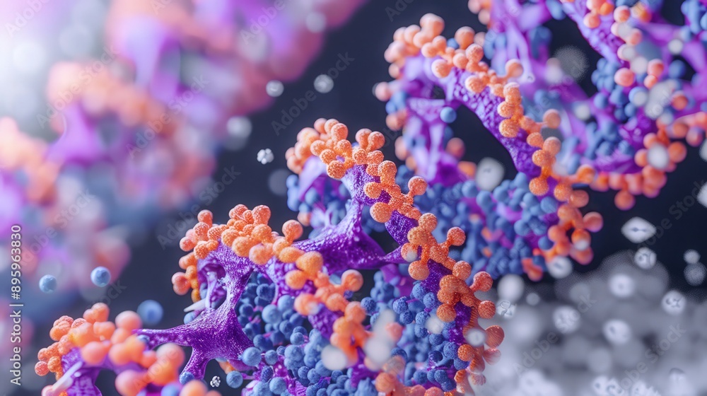 Poster detailed view of dna replication, showing how the double helix unwinds and how new nucleotides are a