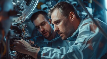 Obraz premium Engineers Working on Advanced Space Exploration Technology in High-Tech Laboratory