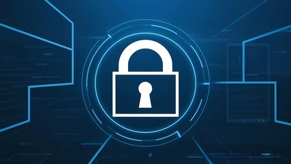 Digital Privacy: Secure Padlock in Cyber Security Context, secure digital padlock icon is highlighted against a dark blue digital environment, 