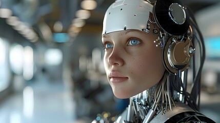 Render of Advanced Robot with Human-like Features in Lab Setting