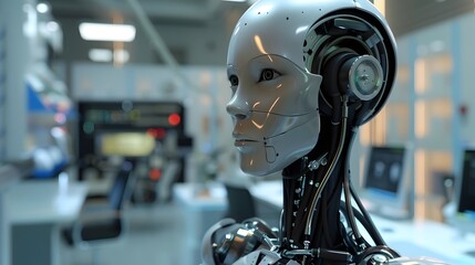 Fototapeta premium Render of Advanced Humanoid Robot in Lab Setting