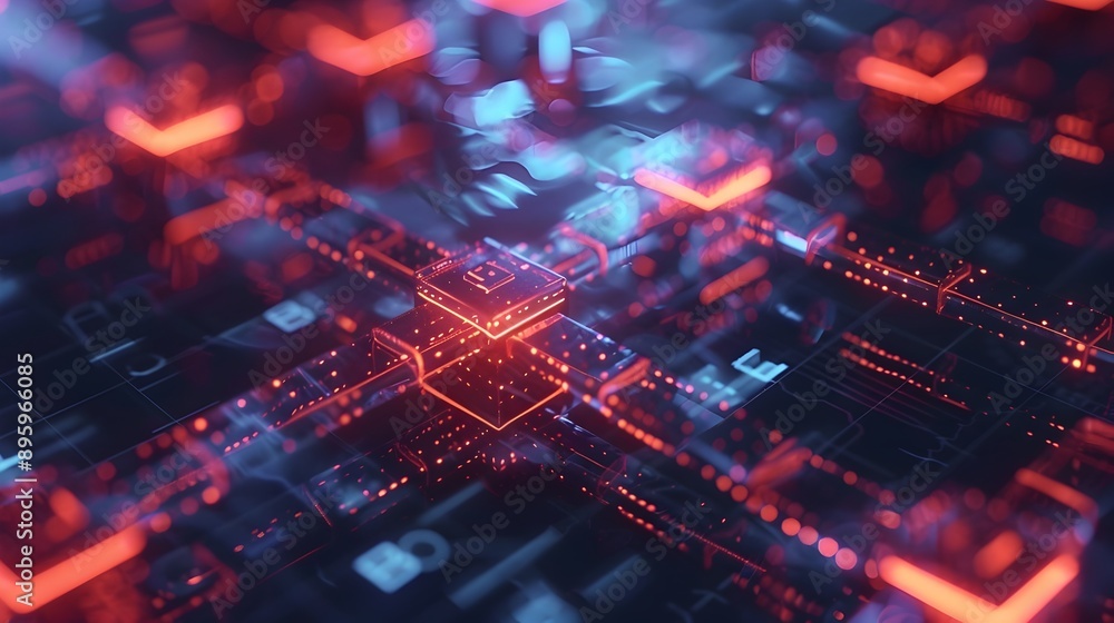 Aufkleber hyper-detailed blockchain visualization with interconnected nodes and data flow