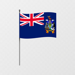 South Georgia and the South Sandwich Islands flag on flagpole. Vector illustration.