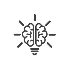 Brain light bulb  - icon, vector.
