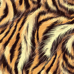 Tiger Skin Pattern Vector Illustration Seamless Design. Animal Striped Skin Fur Pattern Texture...