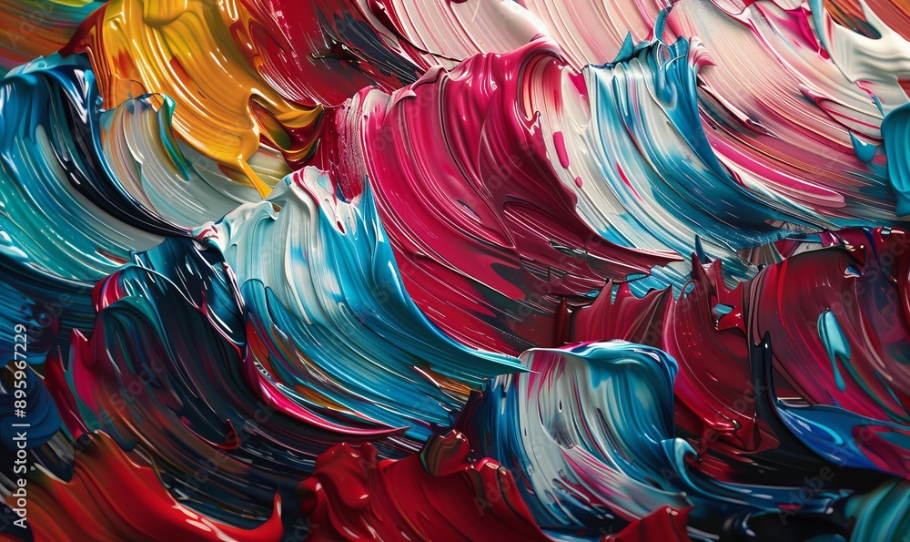 Poster a collection of brushstrokes, each one adding texture and depth to the canvas, evoking a sense of em