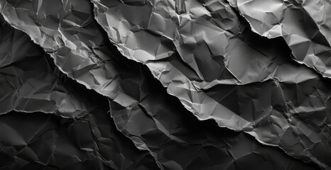 Paper texture background, a dark crumpled sheet of fabric with space for text or design, abstract wallpaper in monochrome colors, flat lay, top view.