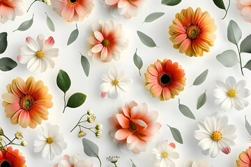 Minimalistic pattern of flowers. Floral and natural pattern featuring flowers on a white background for various design projects.