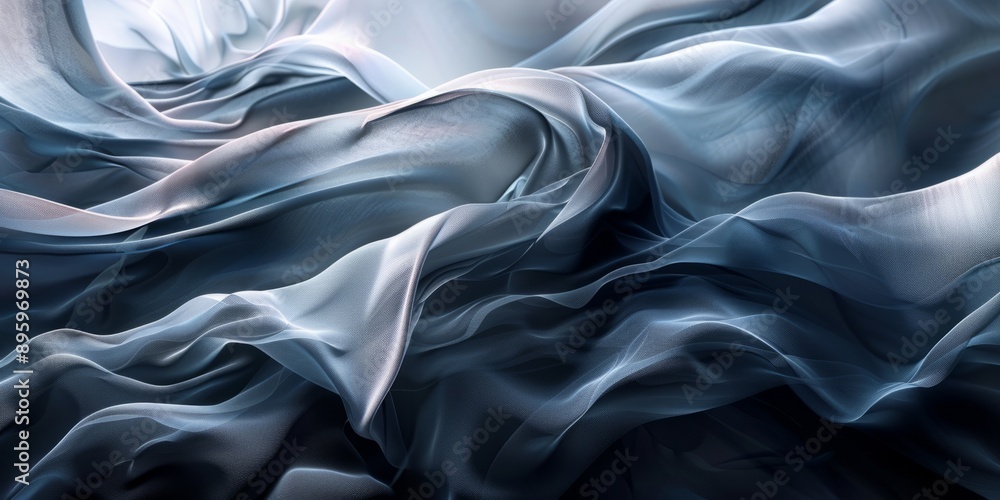 Poster abstract depiction of light and shadow, with contrasting tones and fluid shapes, creating a sense of