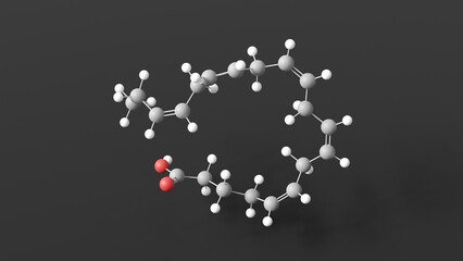 eicosapentaenoic acid molecule 3d, molecular structure, ball and stick model, structural chemical formula omega-3 fatty acid