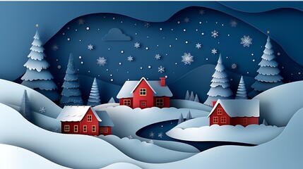 winter christmas composition in paper cut