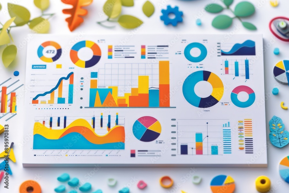Aufkleber digital seo optimization dashboard with vibrant charts and analytics in minimalist 2d flat illustrat