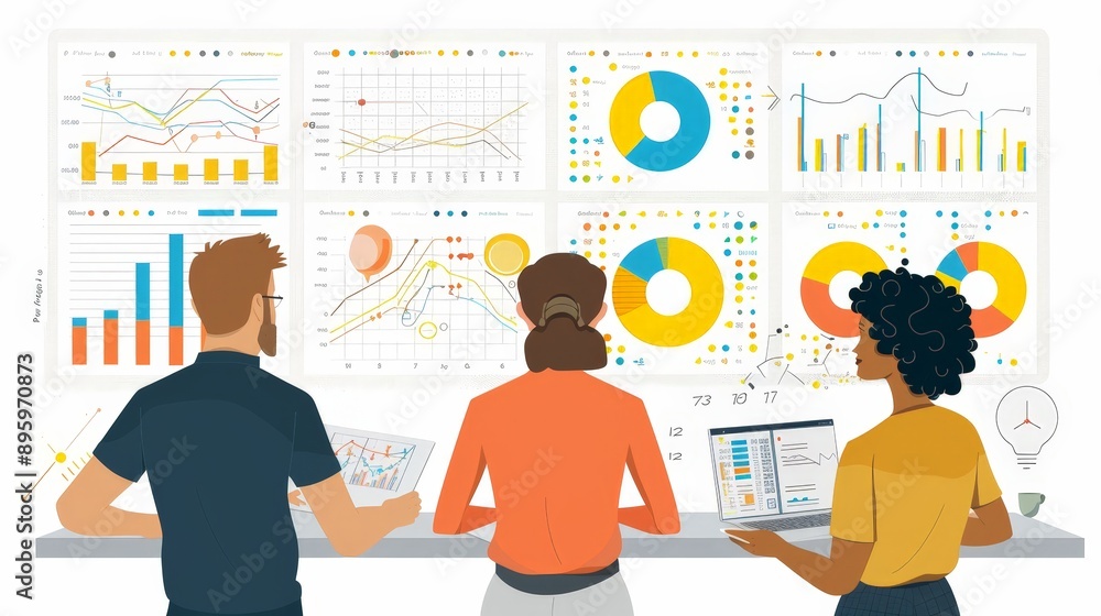 Aufkleber dynamic seo team collaboration on colorful optimization dashboard with vibrant charts and diagrams