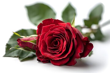 Stunning Close-Up of a Red Rose with Lush Green Leaves