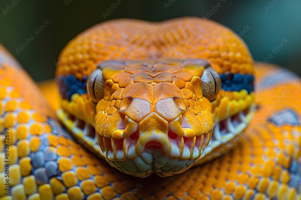 Poster stunning close-up of a vibrantly colored snake with intricate patterns