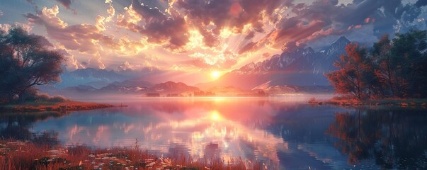 Naklejka premium Ethereal Embrace and Heavenly Horizon, 4K hyperrealistic photo