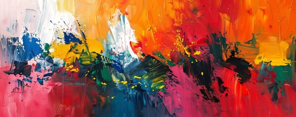 An abstract expressionist painting with bold colors and energetic brushstrokes.