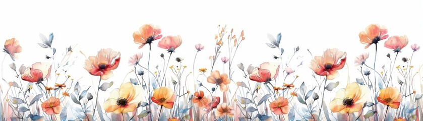 Whimsical watercolor wildflower in light pastels, isolated on white background, gentle gradient, whimsical and cheerful