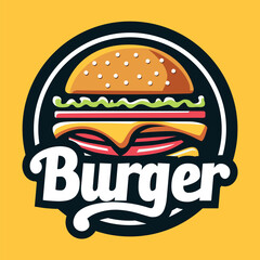 Hamburger Logo Design with Circle Emblem, Bold Outline, Semi Flat Style and Full Color